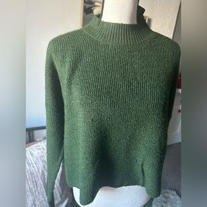 Embroidery high neck bishop sleeve sweater